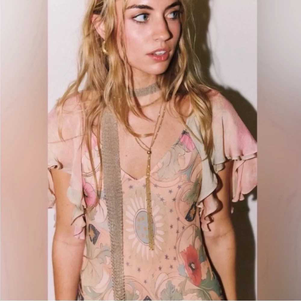 Free People Celestial Nights Maxi Dress Boho Chic Whimsical Floral Country Fairy - Picture 8 of 9